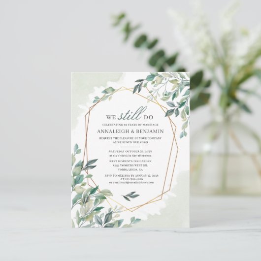 Vow Renewal Eucalyptus Greenery Geometric Wedding Uitnodiging Briefkaart (Staand voorkant)