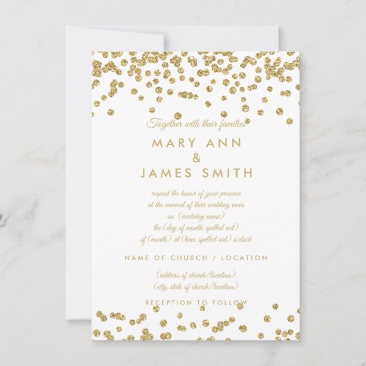 Vow Renewal Gold Faux Glitter Confetti White Kaart (Voorkant)