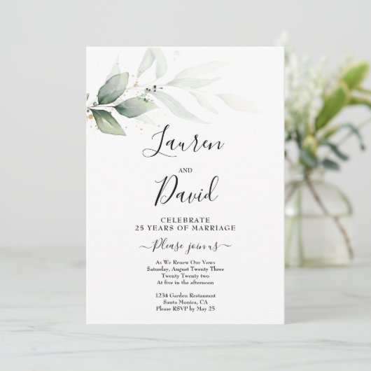 Vow Renewal greenery Invitation Kaart (Staand voorkant)