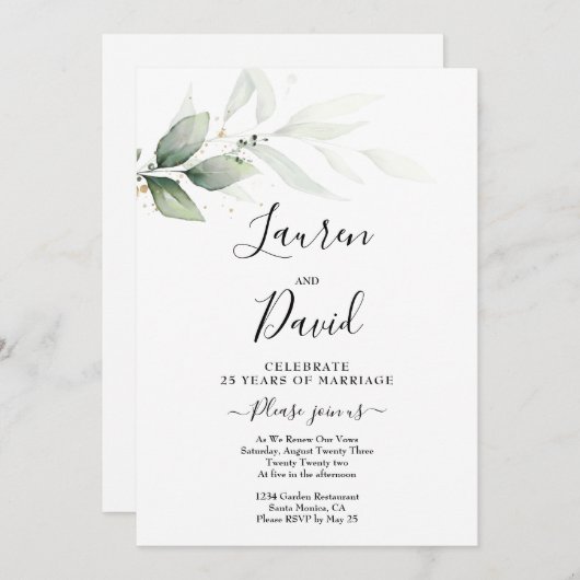 Vow Renewal greenery Invitation Kaart (Voorkant / Achterkant)