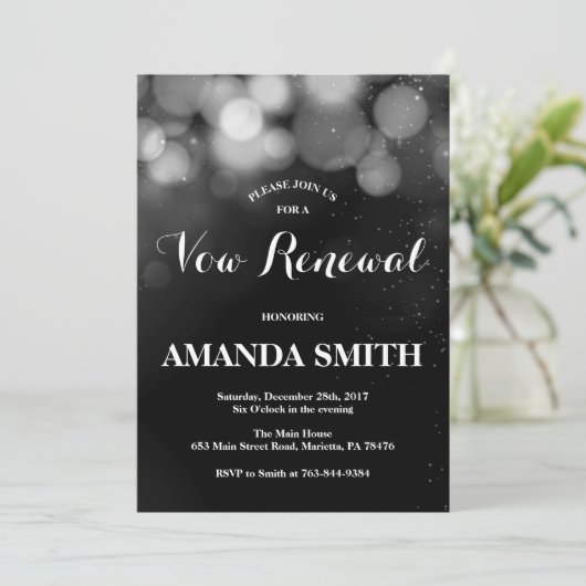 Vow Renewal Invitation Card Silver Glitter Kaart (Staand voorkant)