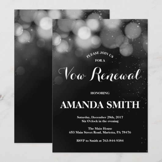 Vow Renewal Invitation Card Silver Glitter Kaart (Voorkant / Achterkant)