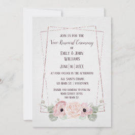 Vow Renewal Pink Anemone en Glitter Lijst Invitat Kaart