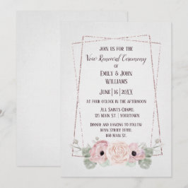 Vow Renewal Pink Anemone en Glitter Lijst Invitat Kaart