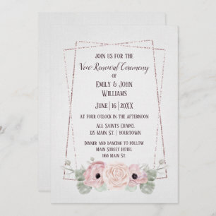 Vow Renewal Pink Anemone en Glitter Lijst Invitat Kaart