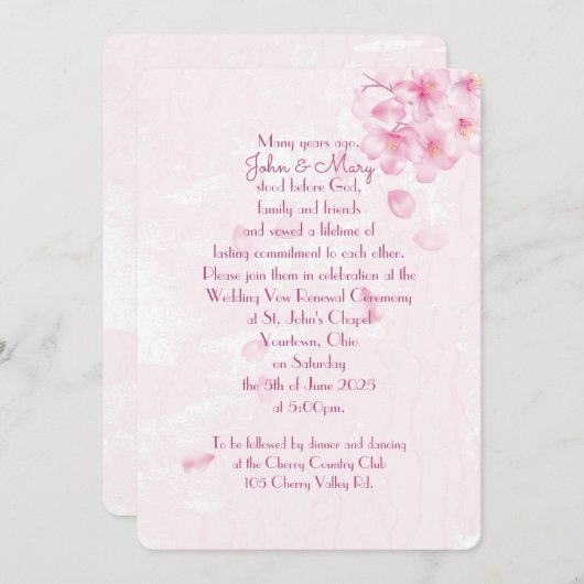 Vow Renewal roze cherry blossom nodig Kaart (Voorkant / Achterkant)