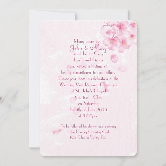Vow Renewal roze cherry blossom nodig Kaart (Voorkant)