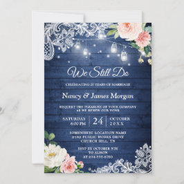 Vow Renewal Rustic Blue String Lights Lace Floral Kaart