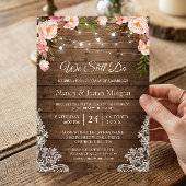 Vow Renewal Rustic Wood String Lights Lace Floral Kaart