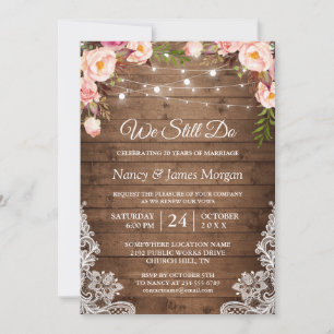 Vow Renewal Rustic Wood String Lights Lace Floral Kaart