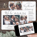 Vow Renewal Sequel Weddenschap 4 Foto dat we opnie Kaart<br><div class="desc">Nodig familie en vrienden uit voor een simpele elegante herroepingsceremonie en jubileumreceptie met een stijlvolle 4 fotocollage "We doen het opnieuw"-uitnodiging. Alle formuleringen zijn eenvoudig aan te passen voor elk jaar dat je trouwt. Het omvat volledig gepersonaliseerde informatie, zoals huwelijksdatum, kledingcode, rsvp, website, enz. (AFBEELDING PLACEMENT TIP: Een gemakkelijke manier...</div>