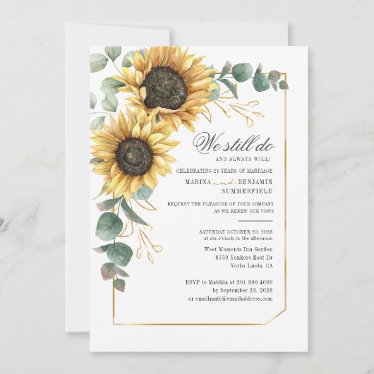 Vow Renewal Sunflower Eucalyptus Greenery Script Kaart (Voorkant)