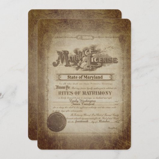 Vow Renewal Vintage Wedding Certificate  Kaart (Voorkant / Achterkant)