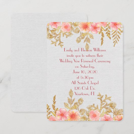 Vow Renewalroze florale en goudbladgrens Kaart (Voorkant / Achterkant)