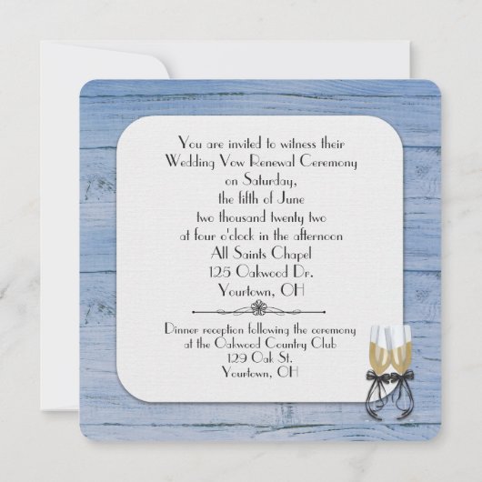 vow vernieuwing - blauw hout met zachte bloem bouq kaart (Achterkant)