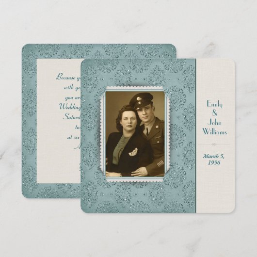 vow vernieuwing  glitter damask foto lijst kaart (Voorkant / Achterkant)