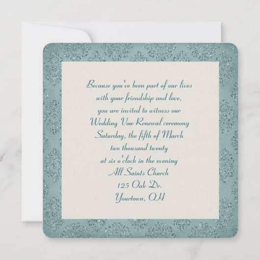 vow vernieuwing  glitter damask foto lijst kaart (Achterkant)