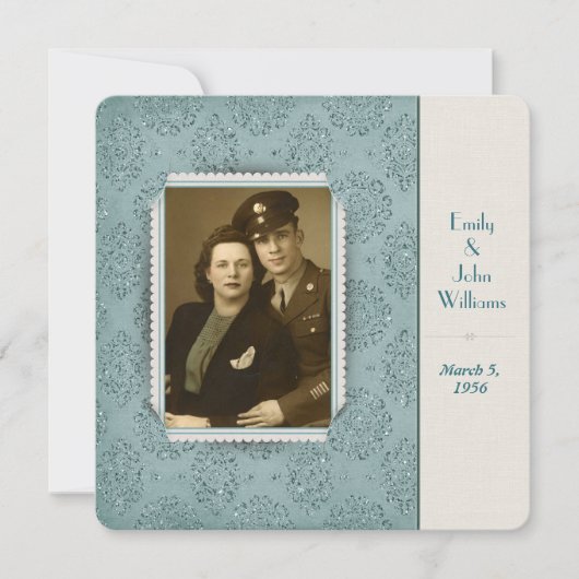 vow vernieuwing  glitter damask foto lijst kaart (Voorkant)