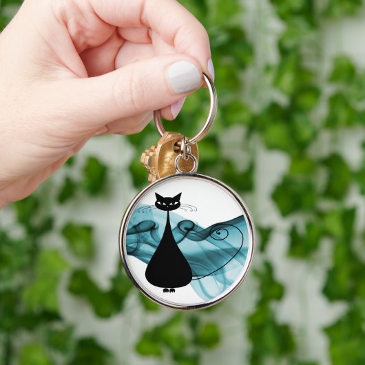 VoxKitty Black Cat op golf van blauw Sleutelhanger (Hand)