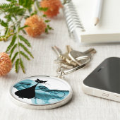 VoxKitty Black Cat op golf van blauw Sleutelhanger (Zijkant)