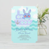 Voyager Bunny Douche Uitnodiging Blauw (Staand voorkant)