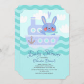 Voyager Bunny Douche Uitnodiging Blauw (Voorkant / Achterkant)