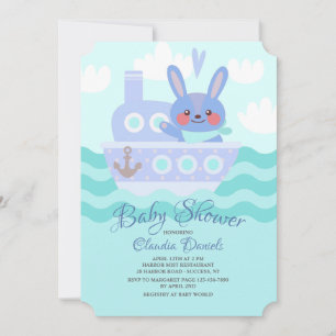 Voyager Bunny Shower Invitation Blue Kaart