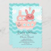 Voyager Bunny Shower Invitation Roze Kaart (Voorkant / Achterkant)