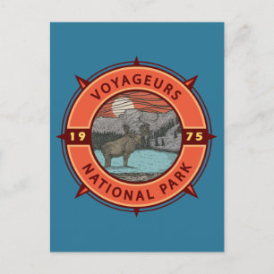 Voyageurs National Park Moose Retro Compass Emblee Briefkaart