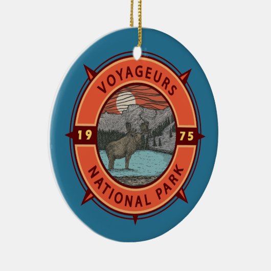 Voyageurs National Park Moose Retro Compass Emblee Keramisch Ornament (Rechts)