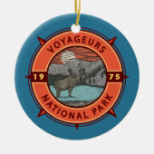 Voyageurs National Park Moose Retro Compass Emblee Keramisch Ornament (Voorkant)
