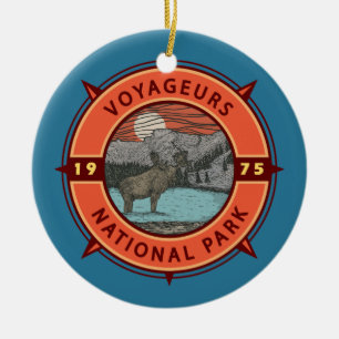 Voyageurs National Park Moose Retro Compass Emblee Keramisch Ornament