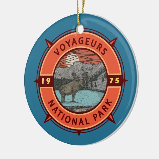 Voyageurs National Park Moose Retro Compass Emblee Keramisch Ornament (Links)