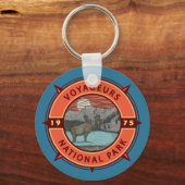 Voyageurs National Park Moose Retro Compass Emblee Sleutelhanger (Voorkant)
