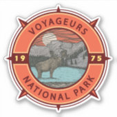 Voyageurs National Park Moose Retro Compass Emblee Sticker (Voorkant)