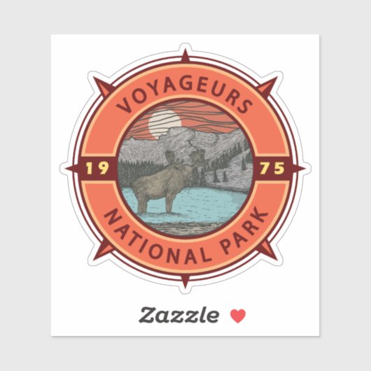 Voyageurs National Park Moose Retro Compass Emblee Sticker (Vel)