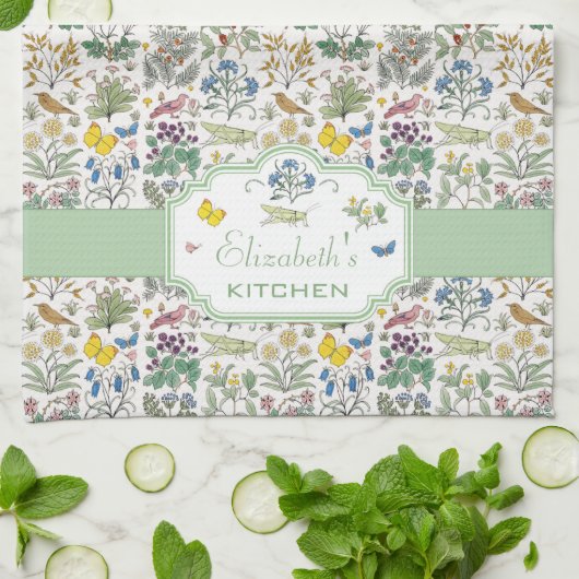 Voysey Apothecary Garden Custom Kitchen Tea Towel Theedoek (Gevouwen)