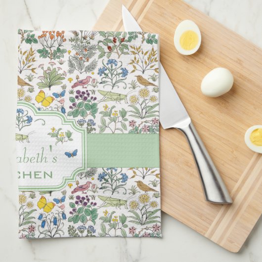 Voysey Apothecary Garden Custom Kitchen Tea Towel Theedoek (Quarter Fold)