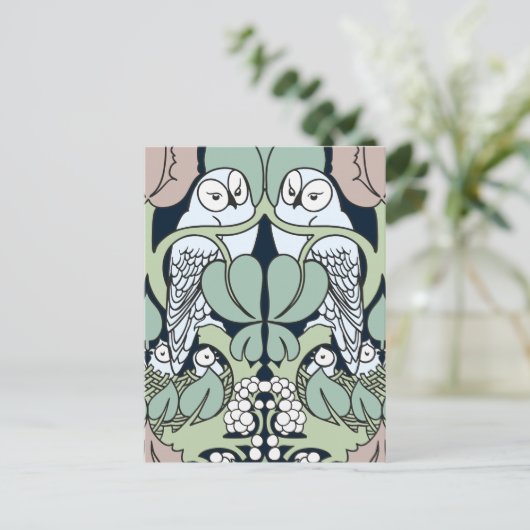 Voysey Art Nouveau Owl Nest Pattern Briefkaart (Staand voorkant)