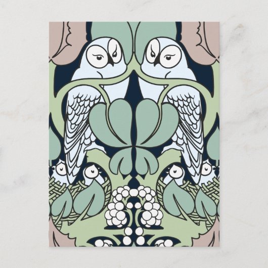 Voysey Art Nouveau Owl Nest Pattern Briefkaart (Voorkant)