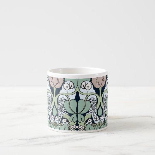 Voysey Art Nouveau Owl Nest Pattern Espresso Mokke Espresso Kop (Voorkant)