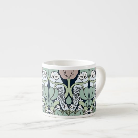 Voysey Art Nouveau Owl Nest Pattern Espresso Mokke Espresso Kop (Voorkant rechts)