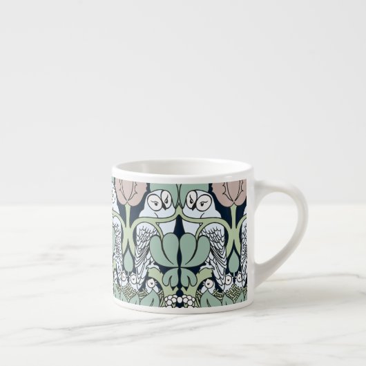 Voysey Art Nouveau Owl Nest Pattern Espresso Mokke Espresso Kop (Rechts)