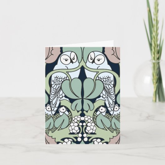 Voysey Art Nouveau Uil Nest Patroon Notitiekaarten (Voorkant)