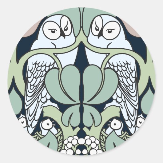 Voysey Art Nouveau Uil Nest Pattern Stickers (Voorkant)