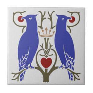 Voysey Tortelduifjes Keramische Tegel (Bright) Tegeltje