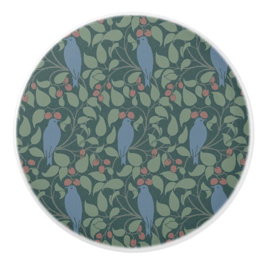 Voysey's Birds in Berry Struik Keramische knop (Voorkant)