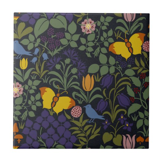 Voysey's wilde bloemen keramische Tegel Tegeltje (Voorkant)