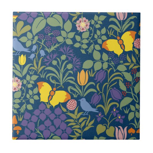 Voysey's wilde bloemen keramische Tegel Tegeltje (Voorkant)