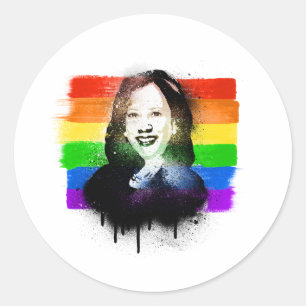 VP Kamala Harris LGBTQ Pride Flag Graffiti Ronde Sticker